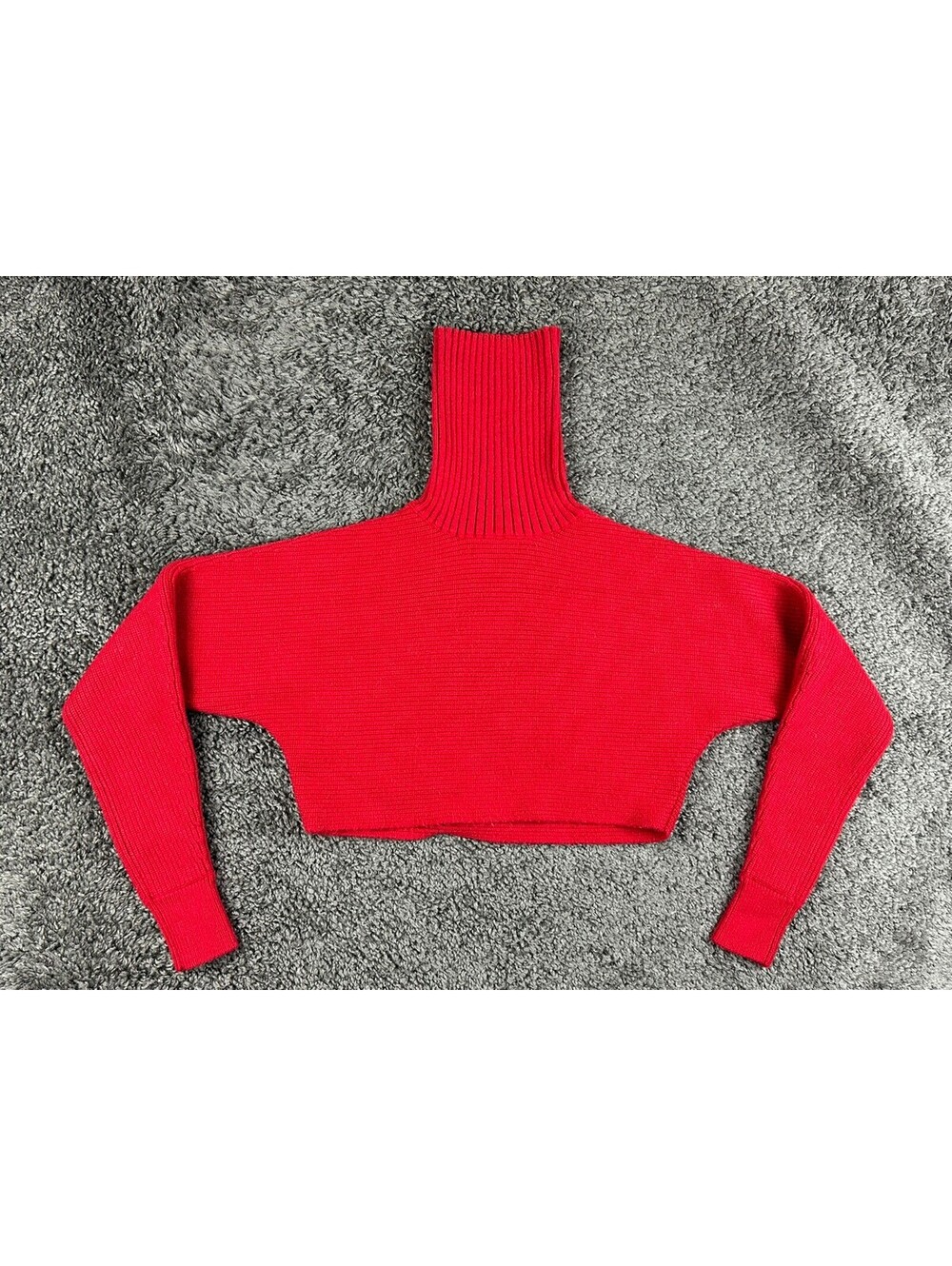 House of Harlow 1960 Cropped Turtleneck Sweater Womens XS Red Batwing Knit